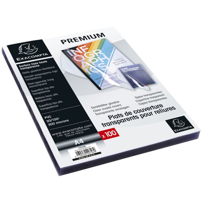 Exacompta Paquete de 100 Fundas PVC 300µ DIN A4 Cristal