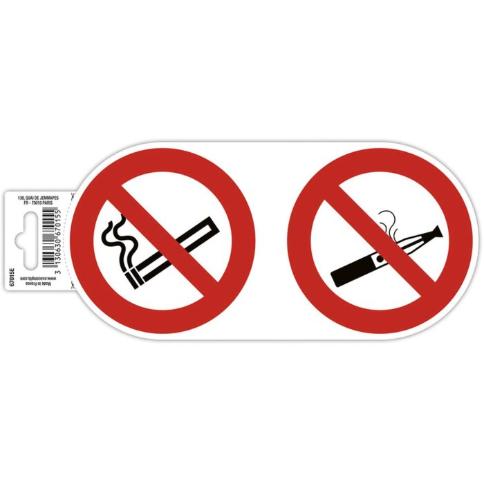 Cartel-aviso adhesivo de prohibición de fumar y vapores 10cm
