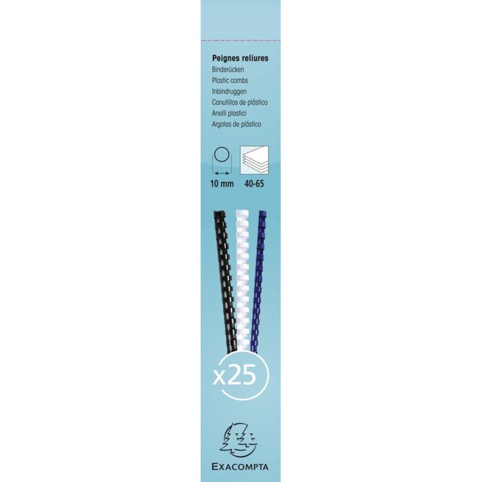 Exacompta caja 25 espirales 10 mm PVC para encuadernación DIN A4 Blanco