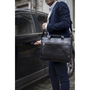 Exacompta 17437E Bolsa bandolera para portátil en piel negra de 14 pulgadas repelente al agua