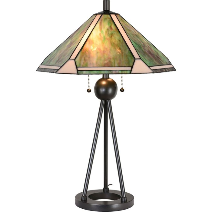 LumiLamp 5LL-6165 Lámpara de mesa Tiffany Ø 50x73 cm E27-max 2x60W Verde, Marrón, Beige