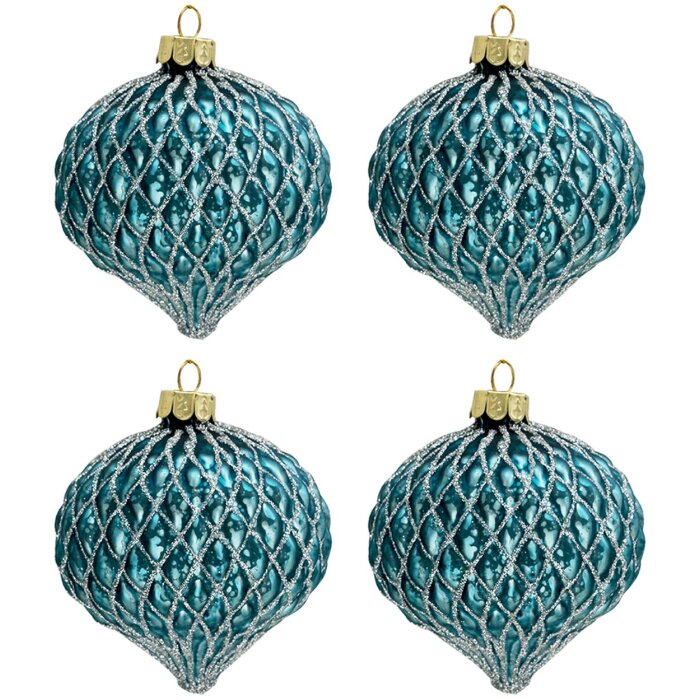 Clayre & Eef 6GL3286 Set de 4 Bolas de Navidad Azul Ø 8 cm