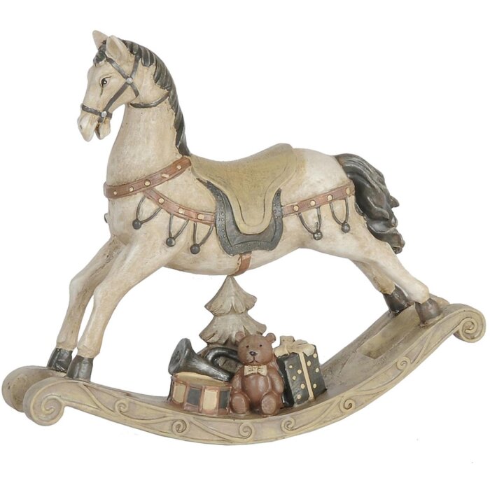 Clayre & Eef 6PR0036 Decoración Navideña Caballo Mecedora Blanco 22x5x19 cm
