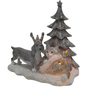 Clayre & Eef 6PR4631 Deco Gato y Perro Gris, Beige, Blanco 16x10x15 cm LED