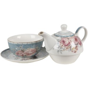 Clayre & Eef PECTEFO Té para Uno Azul, Blanco 16x10x14 cm - 400 ml - 250 ml