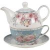 Clayre & Eef PECTEFO Té para Uno Azul, Blanco 16x10x14 cm - 400 ml - 250 ml