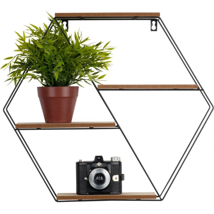 Henzo Estantería de pared 44,5x50x10 cm Negro Marrón Metal Madera Moderno