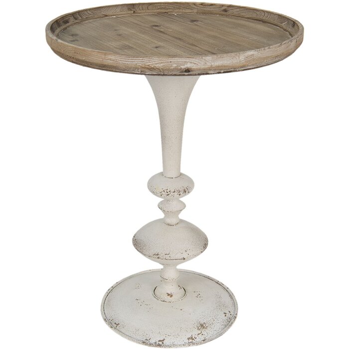 Clayre & Eef 5H0616 Mesa auxiliar marrón, blanca Ø 60x76 cm