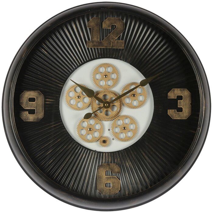 Clayre & Eef 5KL0205 Reloj de Pared Negro Ø 60x11 cm