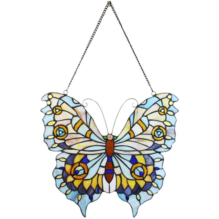 Clayre & Eef 5LL-6236 Cuadro Tiffany Azul Mariposa 40x60 cm