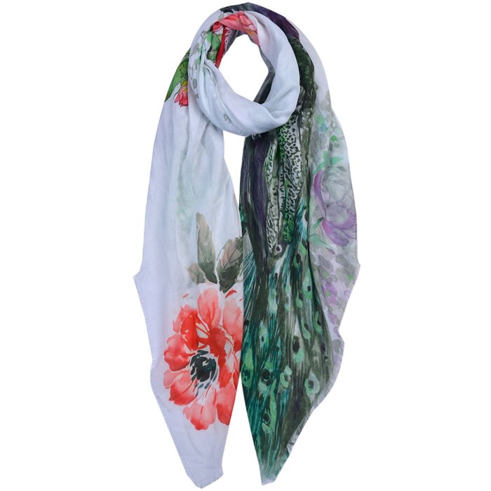 Clayre & Eef JZSC0676 Bufanda Damas Patrón Blanco 90x180 cm