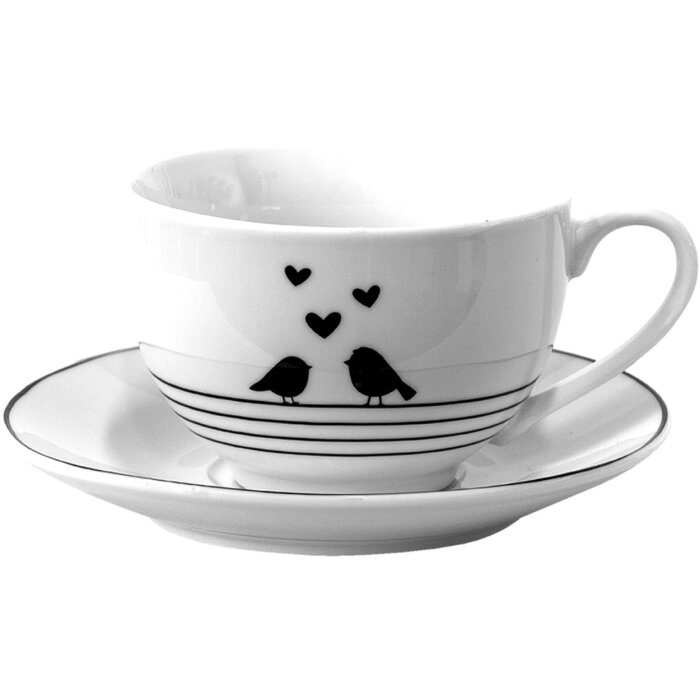 Clayre & Eef LBSKS Taza de café con platillo Blanco, Negro 238 ml