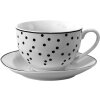 Clayre & Eef Taza de café con platillo Blanco, Negro 12x9x6 - Ø 14x2 cm 238 ml