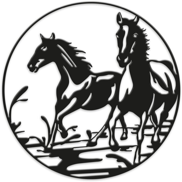 ZEP Decoración mural metálica CABALLOS 60 cm redondo negro