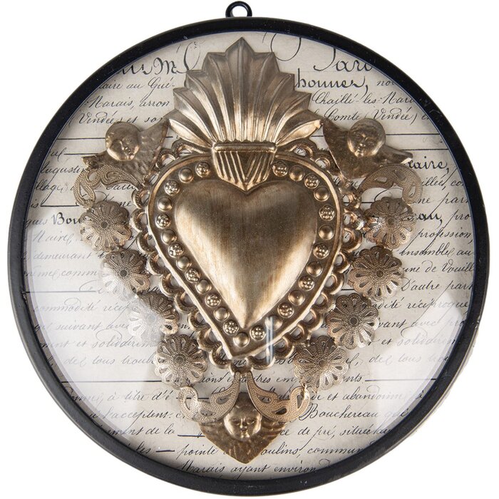 Clayre & Eef 65177 Decoración mural corazón Ø 23x4 cm Color oro - Negro