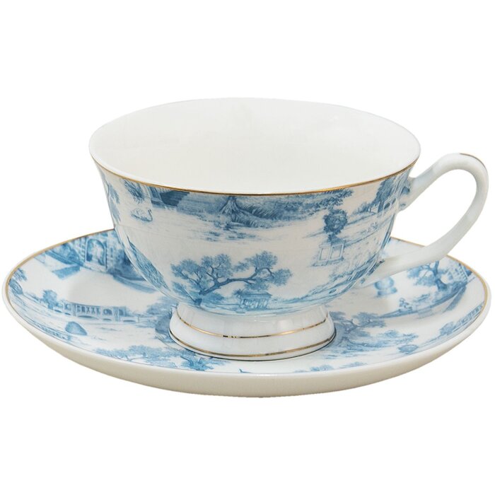 Clayre & Eef taza de café con platillo 12x10x6 cm - Ø 15x2 cm - 250 ml