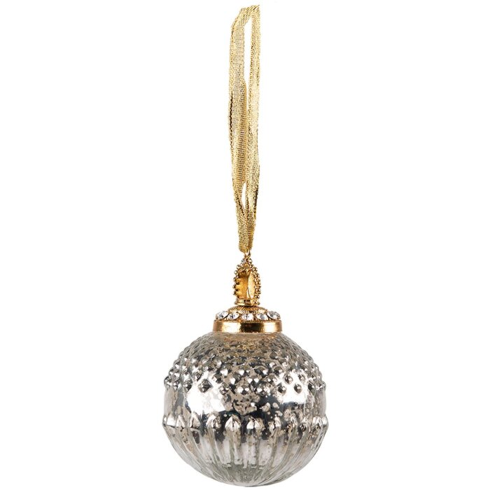 Clayre & Eef 6GL3817 Bola de Navidad Ø 7x10 cm Bola de Navidad Plateada