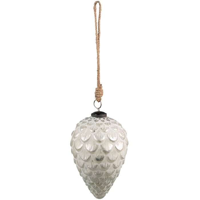 Clayre & Eef 6GL3876 Bola de Navidad Ø 10x16 cm Plateada - Blanca