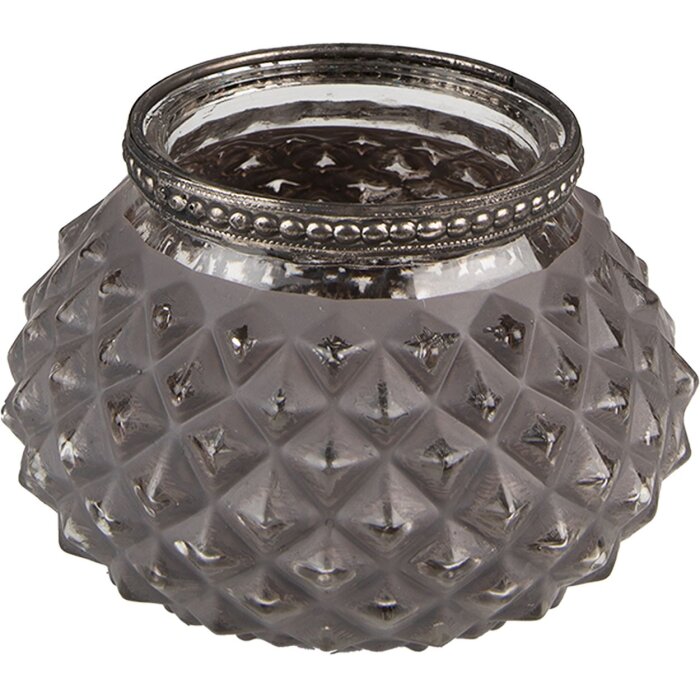 Clayre & Eef 6GL3972 Portacandelitas Ø 11x8 cm Vidrio Gris Portavelas