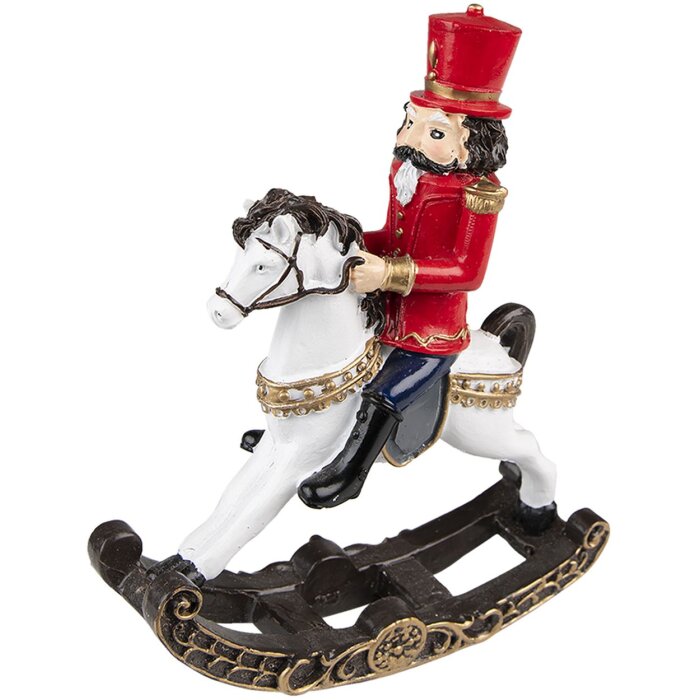 Clayre & Eef 6PR3710 Decoración Cascanueces sobre Caballo Balancín 15x5x18 cm Rojo