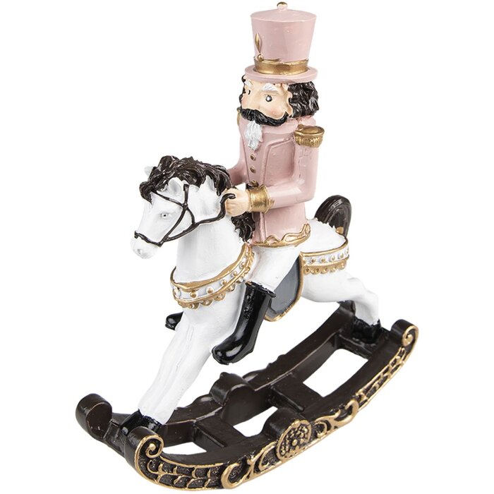 Clayre & Eef 6PR3712 Decoración Cascanueces en Caballo Mecedora 15x5x18 cm Rosa