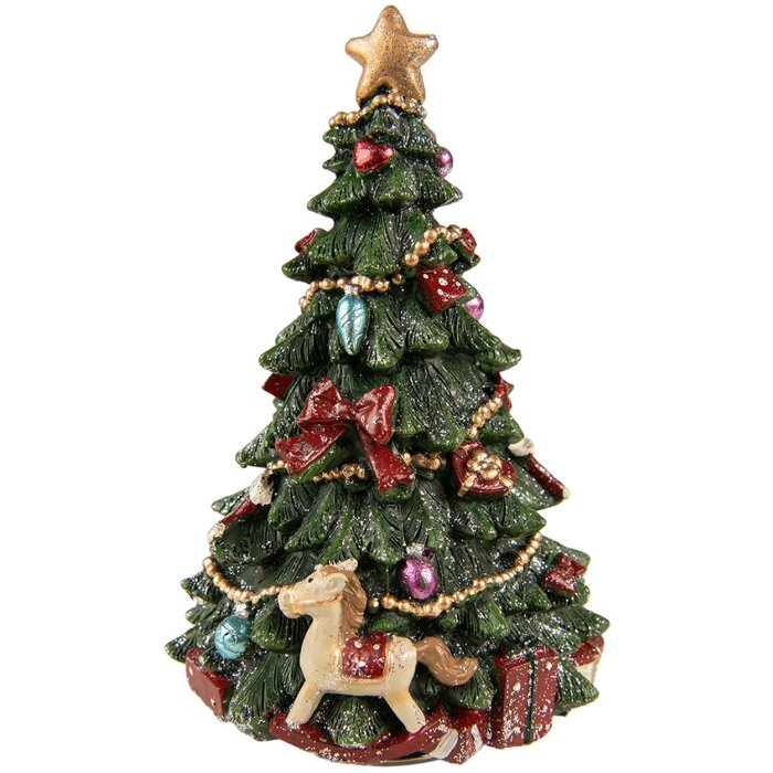 Clayre & Eef 6PR3766 Árbol de Navidad Caja de Música Ø 12x19 cm Verde