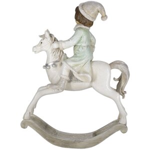Clayre & Eef 6PR4792 Decoración Niño en caballo balancín 19x8x26 cm Beige - Verde