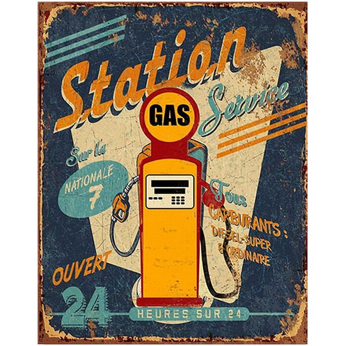 Clayre & Eef 6Y5119 Señal de texto 25x1x33 cm Amarillo Gasolinera
