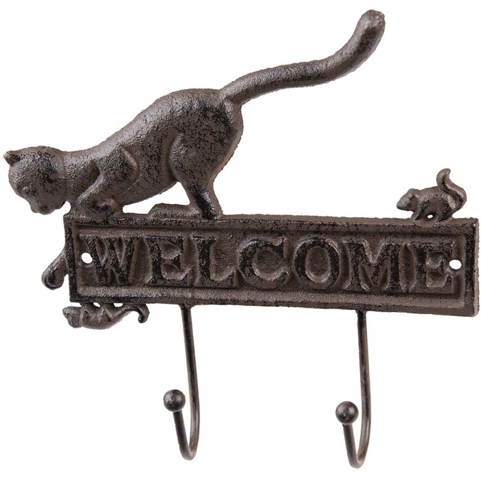 Clayre & Eef 6Y5318 Gancho de Pared 22x5x20 cm Gato Marrón