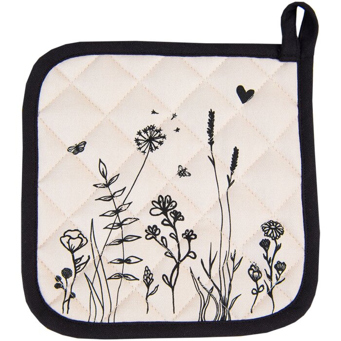 Clayre & Eef FAF45 Potholder 20x20 cm Beige - Negro