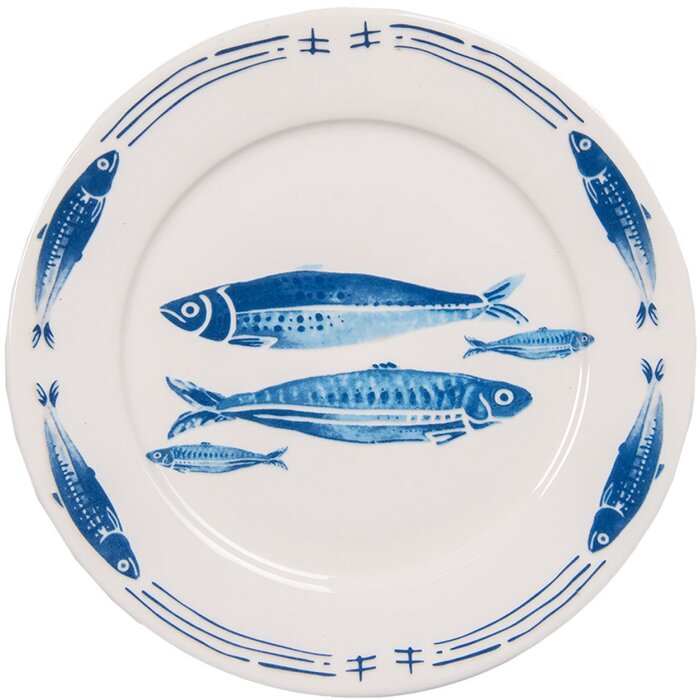 Clayre & Eef FIBFP Plato grande Ø 26x2 cm Blanco - Azul Plato llano