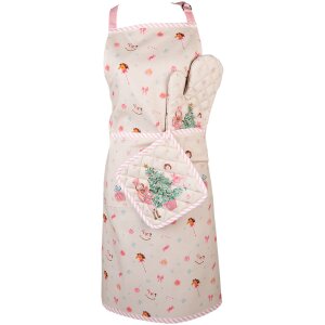 Clayre & Eef PNC41 Delantal 70x85 cm Beige - Rosa