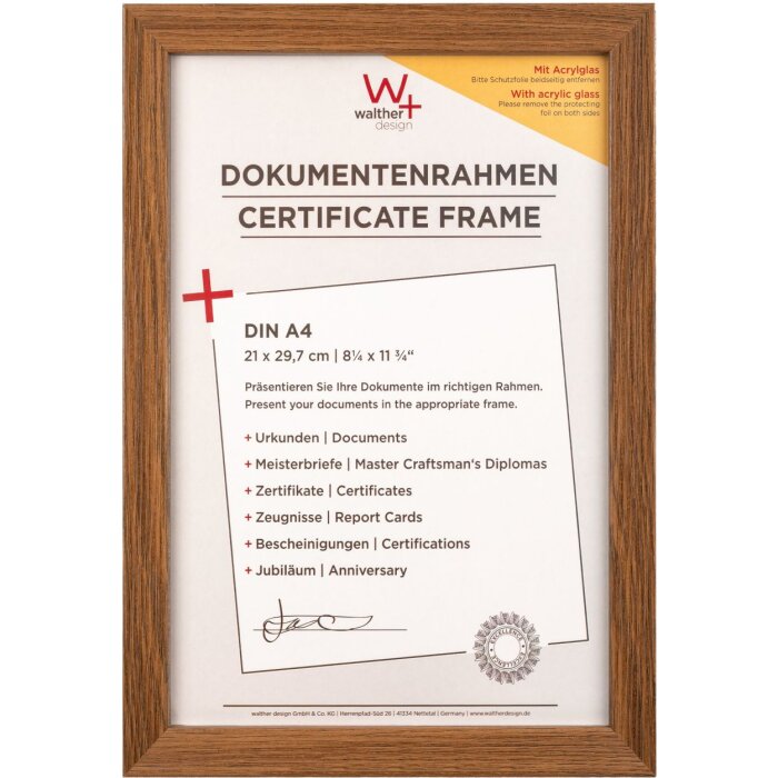 Marco de madera Walther Fiorito 21x29,7 cm roble oscuro cristal acrílico