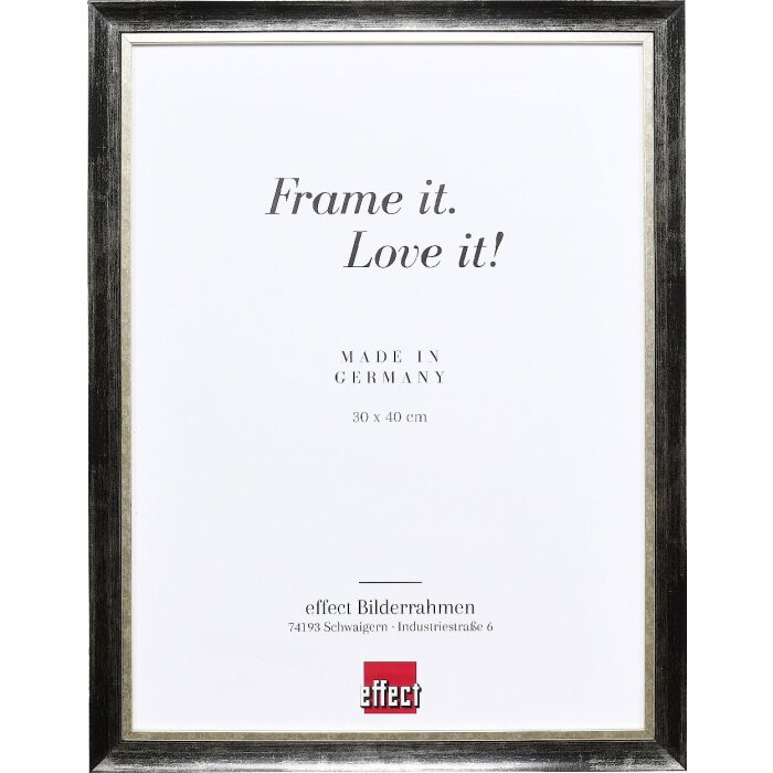 Marco de fotos de madera Effect Holz-Bilderrahmen Profil 40 Platin 60x90 cm Antireflexglas