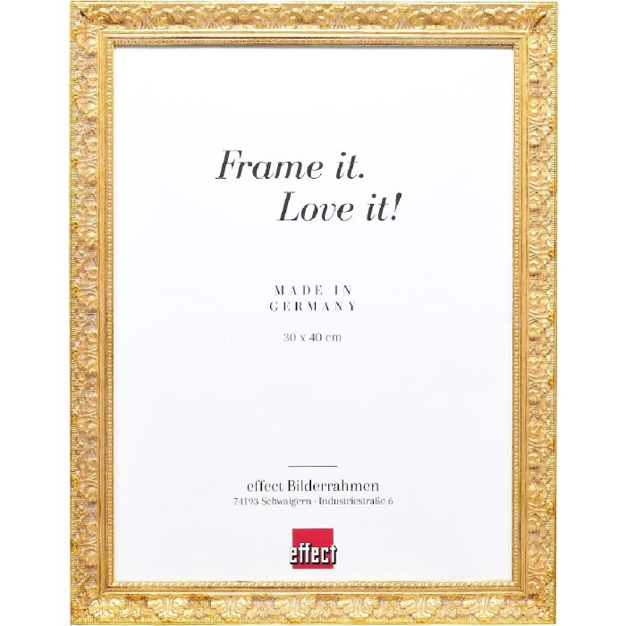 Marco de fotos de madera Effect Profil 75 estilo barroco dorado 21x29,7 cm con vidrio decorativo