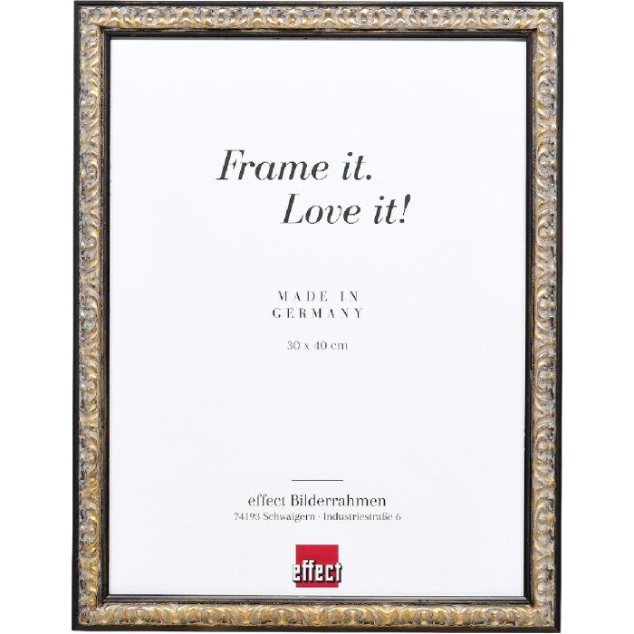 Marco de fotos de madera Effect Profil 86 Barroco 62x93 cm negro-plata con vidrio museo