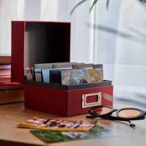 HNFD Caja de fotos de lino Sawala 700 fotos 10x15 cm con separadores Lino gris