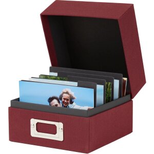 HNFD Caja de fotos de lino Sawala 700 fotos 10x15 cm con separadores Lino rojo