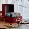 HNFD Caja de fotos de lino Sawala 700 fotos 10x15 cm con separadores Lino rojo