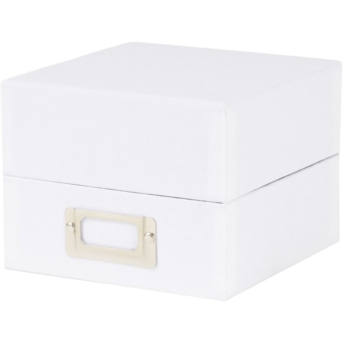 HNFD Caja de fotos de lino Sawala 700 fotos 10x15 cm con separadores Lino blanco