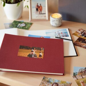 HNFD Álbum de lino con tapa de rosca rojo 38x31 cm 40 páginas blancas