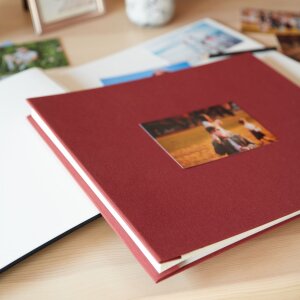 HNFD Álbum de lino con tapa de rosca rojo 38x31 cm 40 páginas blancas