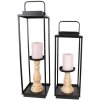 Clayre & Eef 50691 Candeleros (2 piezas) 15x15x50-57 - 15x15x40-46 cm Negro