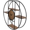 Clayre & Eef 5KL0225 Reloj de Pared - Estantería de Pared Ø 60x14 cm - 1xAA Marrón - Negro