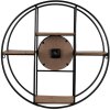 Clayre & Eef 5KL0225 Reloj de Pared - Estantería de Pared Ø 60x14 cm - 1xAA Marrón - Negro