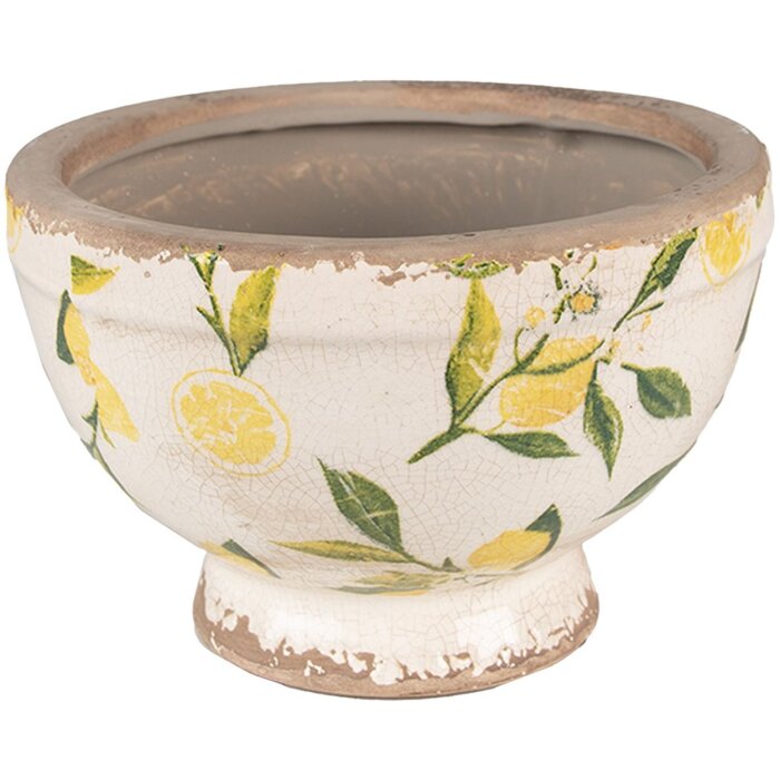 Clayre & Eef 6CE1536S Macetero Motivo Limón Amarillo Ø 17x11cm
