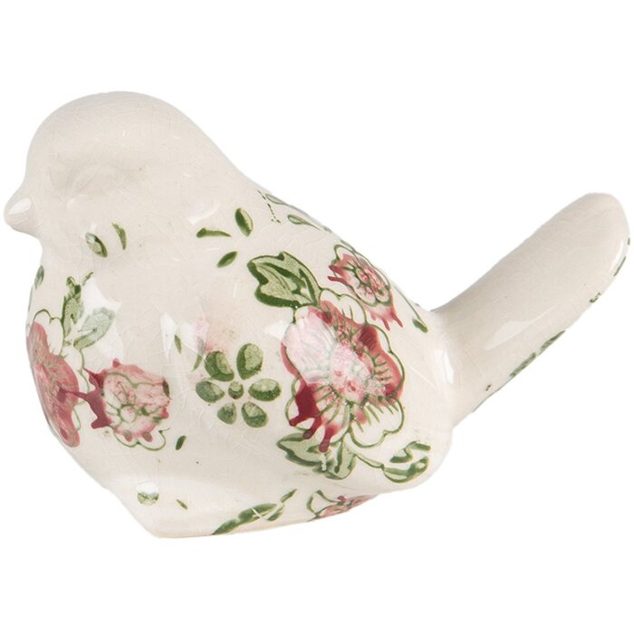 Clayre & Eef 6CE1567M Decoración Pájaro Cerámica Rosa Beige 10x6x7 cm