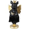 Clayre & Eef 6PR3860 Decoración Cerdo 9x6x18 cm Negro Oro Corona Alas