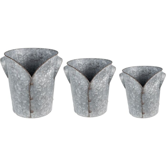 Clayre & Eef 6Y4873 Jardinera (Juego de 3) Ø 25x28 - Ø 21x24 - Ø 17x20 cm Gris