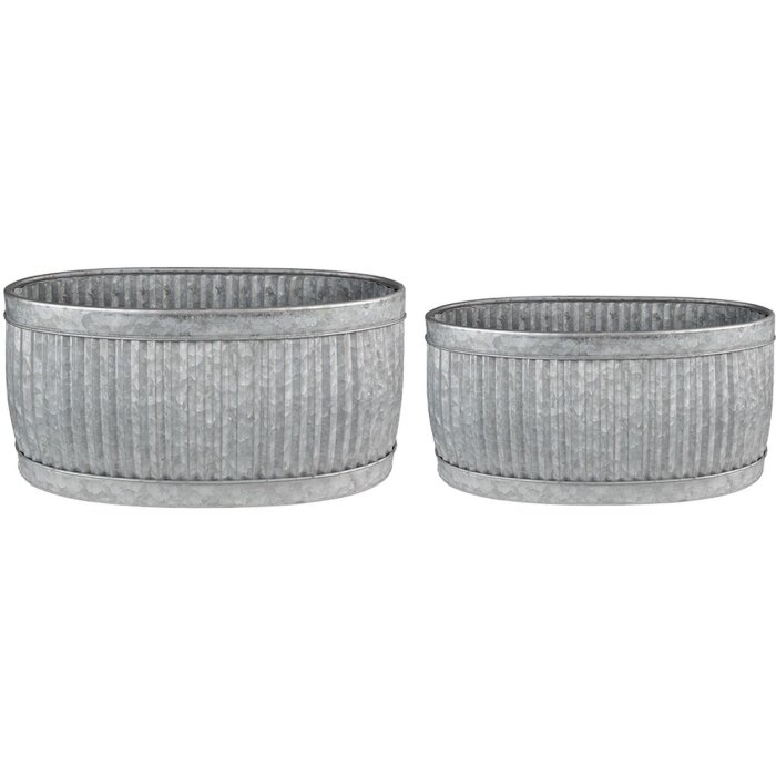 Clayre & Eef 6Y4886 Decoración Tina de Hierro (2 piezas) 52x25x26 - 48x21x23 cm Gris